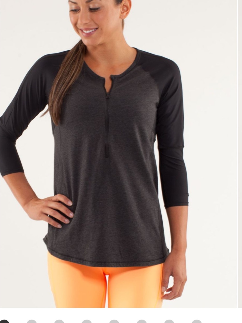 lululemon athletica Charcoal and Black 3/4 Sleeve Zip Raglan Top